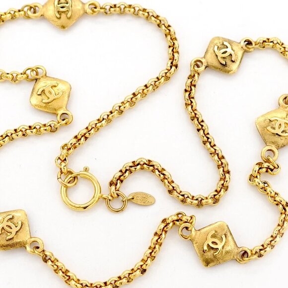 CHANEL Jewelry - CHANEL CC Logos Rhombus Charm Long Necklace 34&#034; Gold Tone 29 Auth #2264